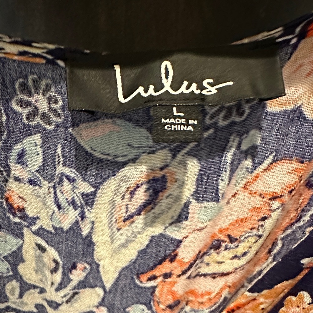 Lulu's Navy Maxi Dress with Orange & Cream Floral Print - Picture 2 of 4